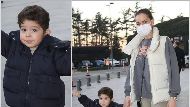 Fahriye Evcen, oğluyla alışverişte