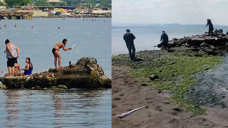 Edremit Körfezi'nde deniz suyu çekildi