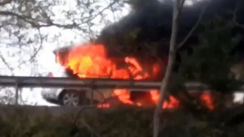 TEM'de alev topuna dönen araç