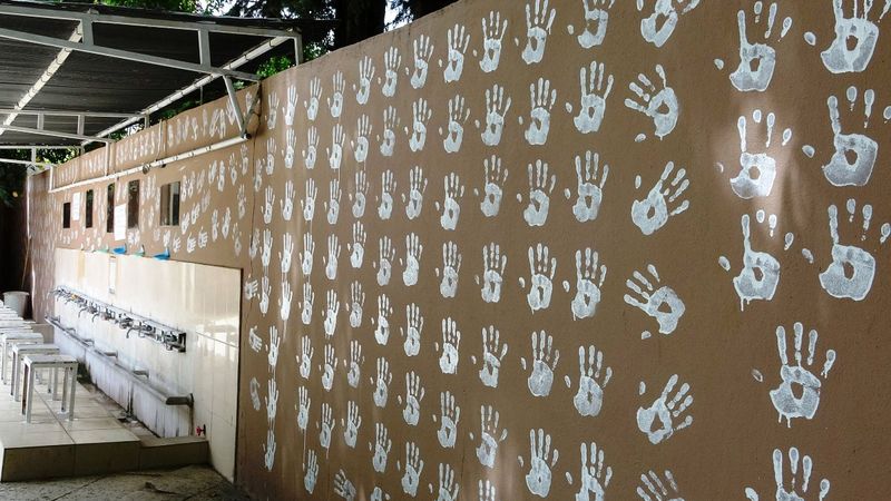 Antalya'da caminin bahçe duvarını avuç içiyle boyadı