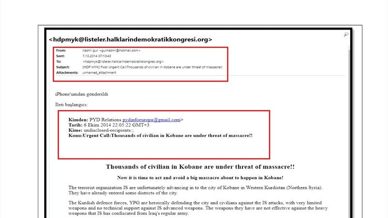 Kobani davasına giren mail