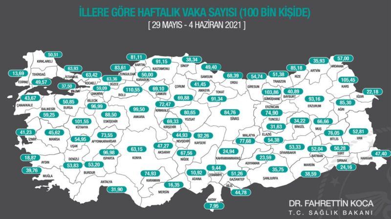 Fahrettin Koca, 100 binlik vaka haritasını paylaştı