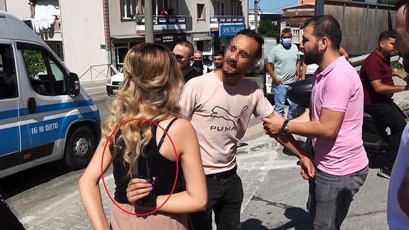 Bursa'da kadına bıçaklı şiddeti DHA muhabiri önledi