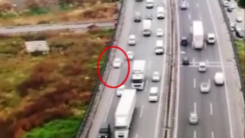 Başakşehir'de şerit ihlali yapan sürücü, drone ile tespit edildi