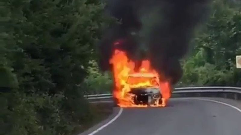 Şile'de yanan araba, alev topuna döndü