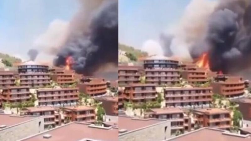 Muğla'daki alevler iki otelin bahçesine kadar geldi