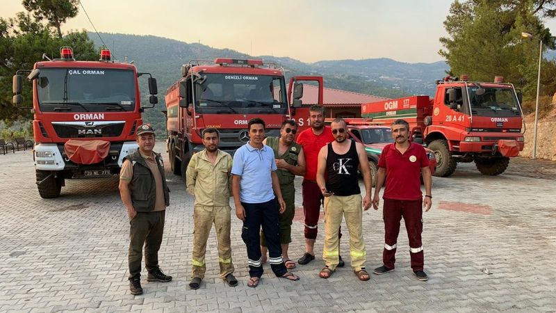 Denizli'de yangın işçilerini kurbanla karşıladılar