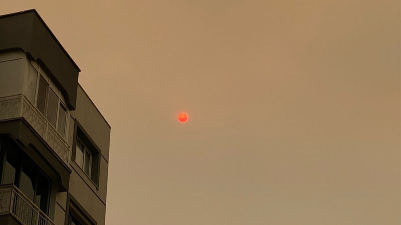 Bölgedeki yangınlar, İzmir'den Çanakkale'ye kadar gökyüzü rengini değiştirdi