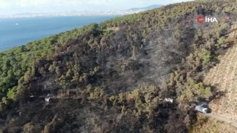 Heybeliada’da yangının bıraktığı hasar havadan görüntülendi