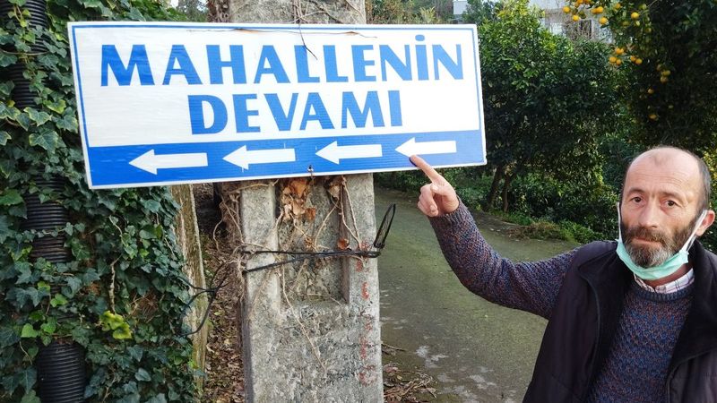 Rize'de yol sorununa, 'Mahallenin devamı' tabelasıyla çözüm buldular
