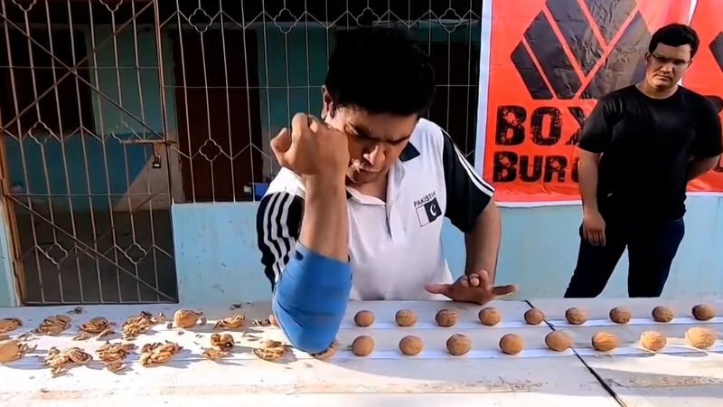 Dirseğiyle 315 cevizi 1 dakikada kıran Pakistanlı