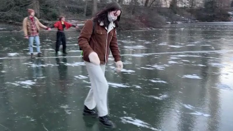 Central Park'taki göl, aşırı soğuk nedeniyle dondu