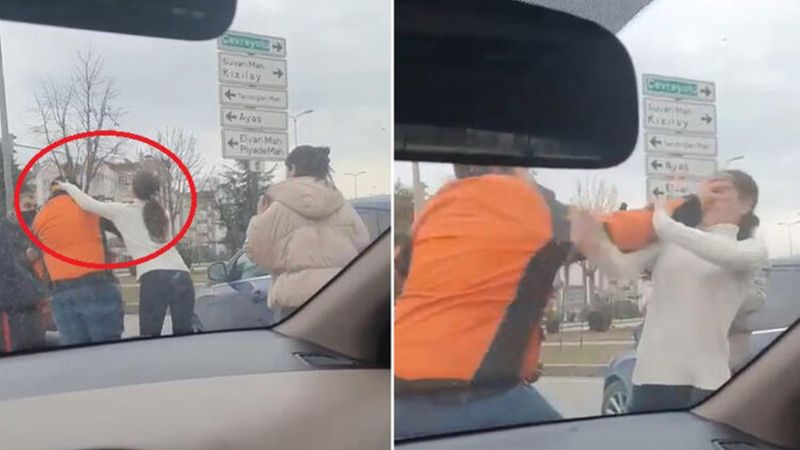 Ankara'da kadın şoför ile moto kuryenin yol verme kavgası