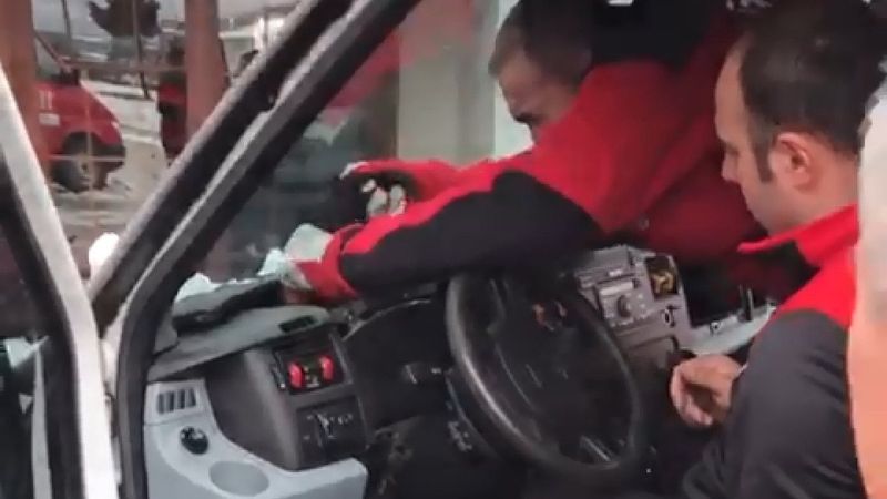 Rize'de torpidoya sıkışan kedi için seferber oldular