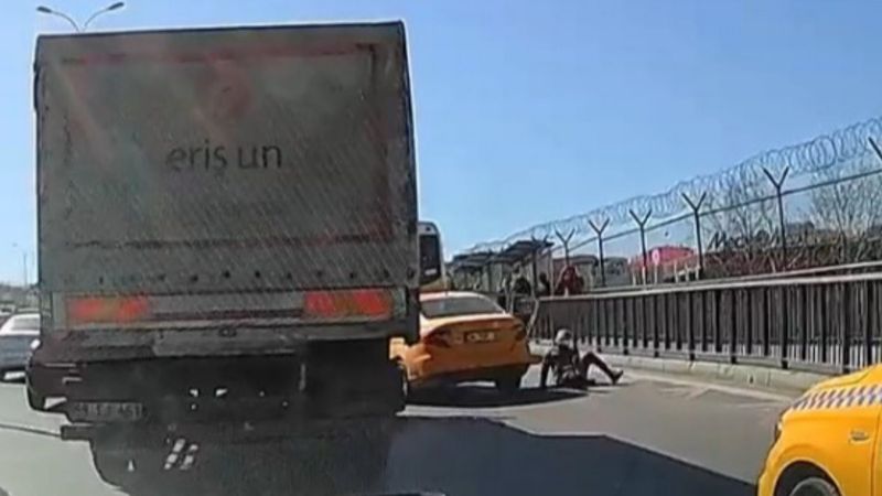 Beylikdüzü'nde taksici, yolcu inmeden gaza bastı