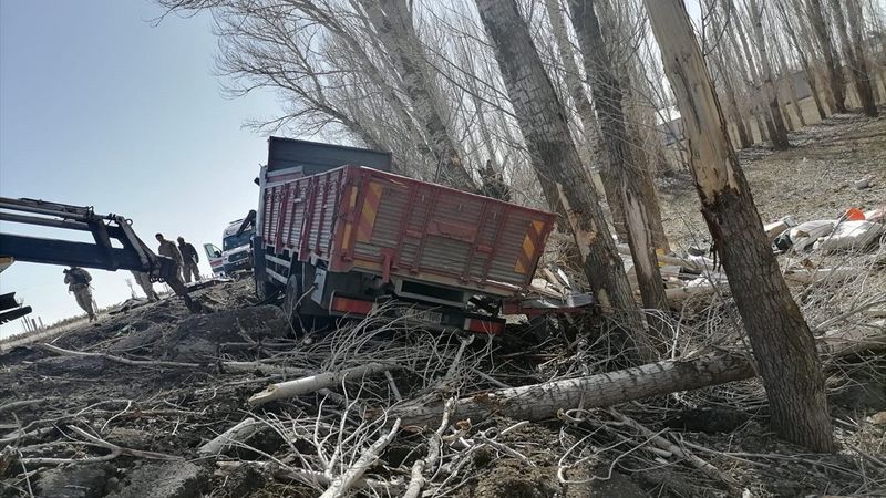 Ağrı'da şarampole yuvarlanan kamyonda can verdiler