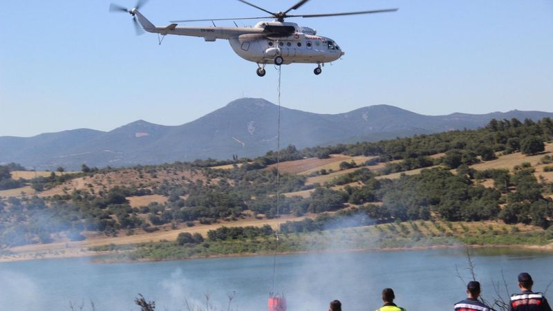 Çanakkale'de tarım arazisinde çıkan yangın makiye sıçradı, alevler gölete gelince durdu