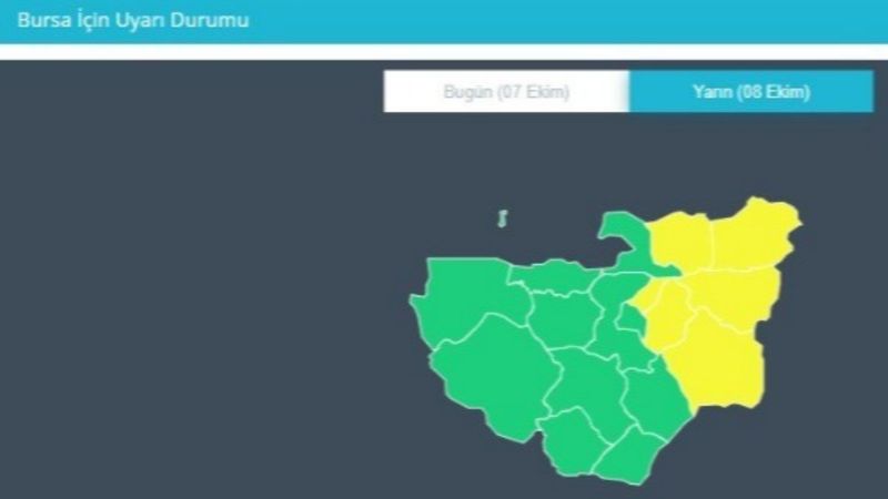 Bursa'ya meteorolojiden 6 ilçe için sarı uyarı geldi