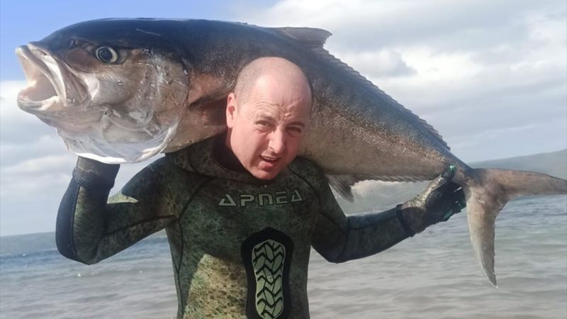 Çanakkale'de zıpkınla 50 kilogramlık dev akya yakalandı