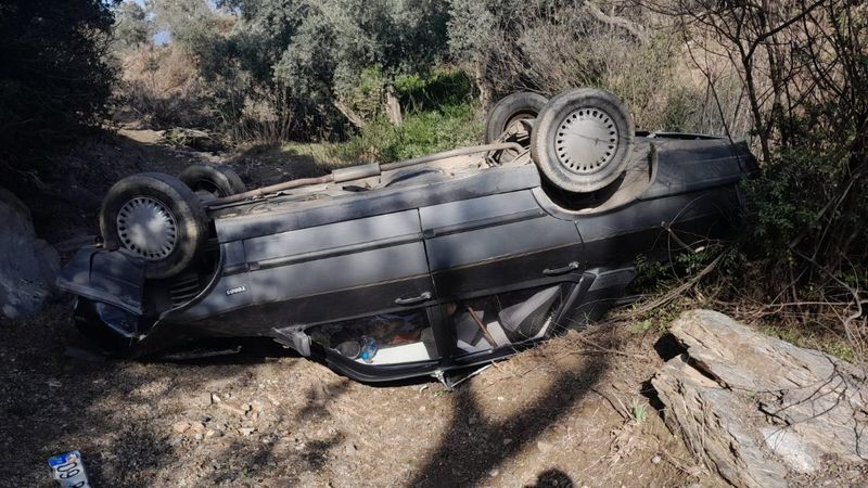 Aydın'da kontrolden çıkan araç metrelerce yüksekten yuvarlandı