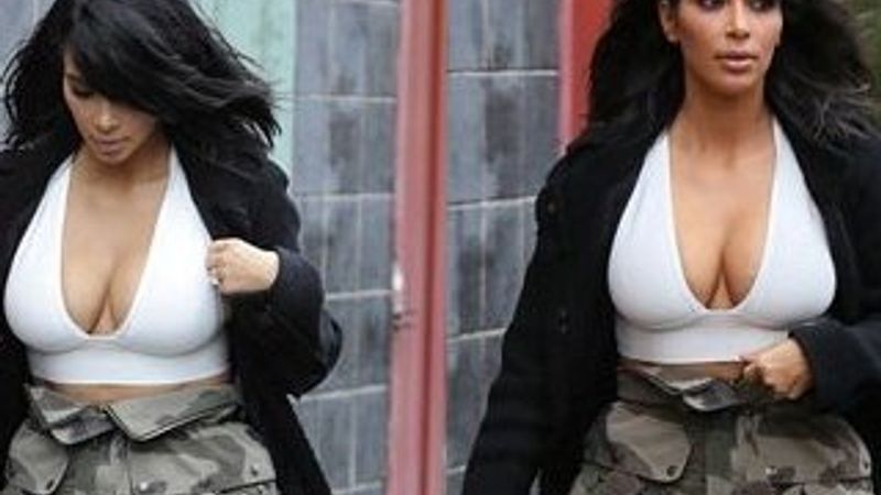 Kim Kardashian soğuk havada bile dekoltesiz çıkmadı