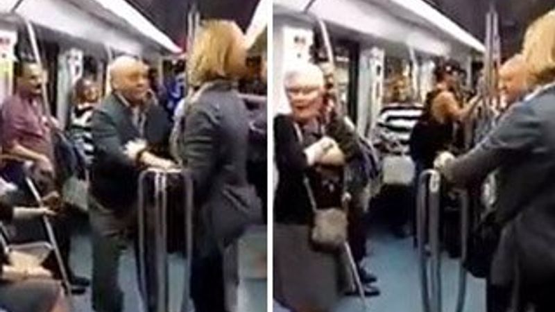 Yaşlı çift metroda birbirini dans ederek kıskandırdı İZLE