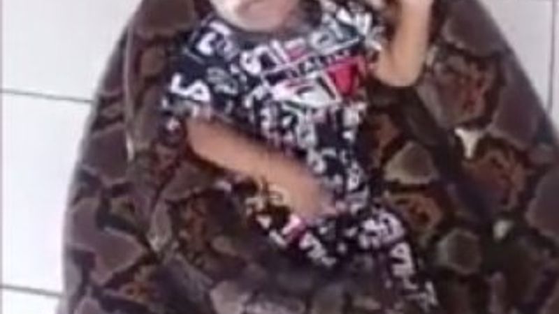 Pitonla oynayan bebek