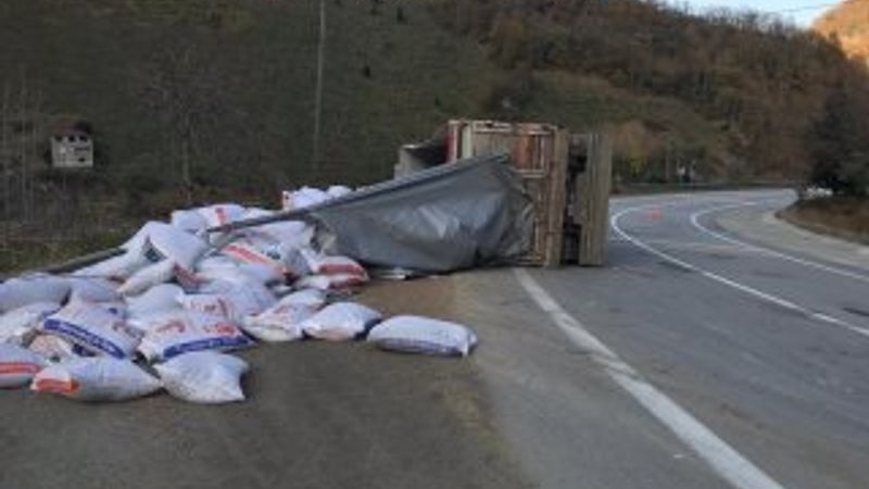 Giresun'da tır devrildi: 1 yaralı