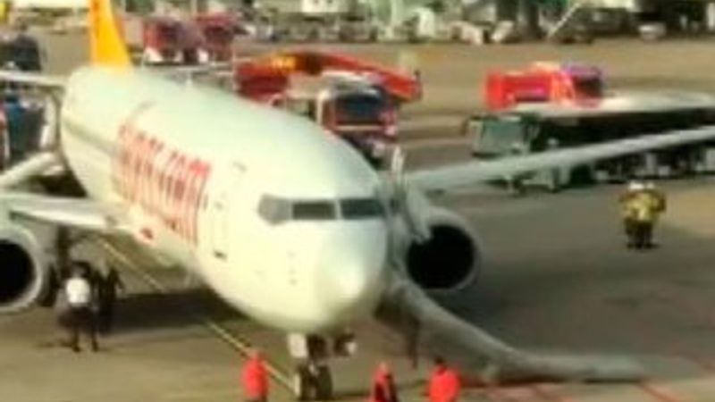 Pegasus uçağında yangın paniği