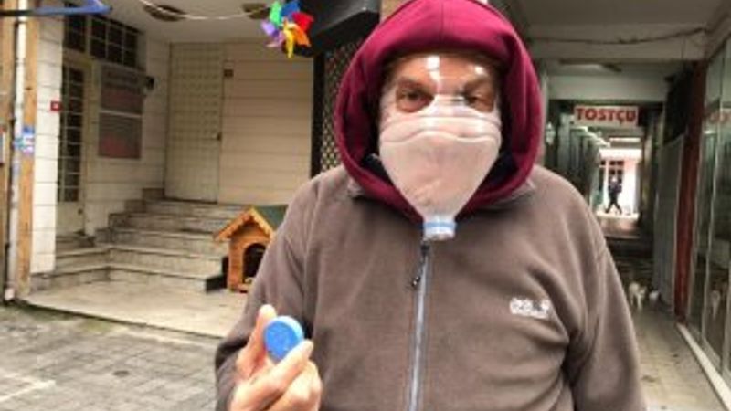 Koronadan korunmak için pet şişeden maske yaptı
