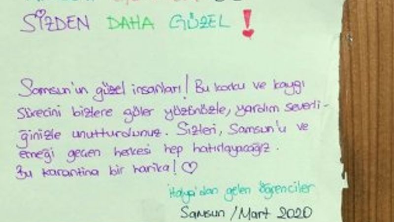 Karantinadaki gençlerden görevlilere 'teşekkür' notu