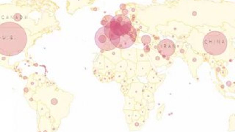 Koronavirüsün yayılımını gösteren harita