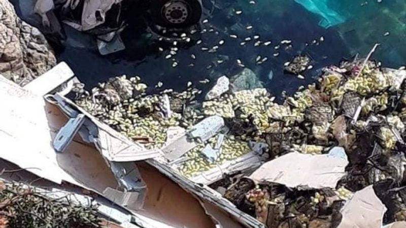 Antalya'da kontrolden çıkan tır denize uçtu