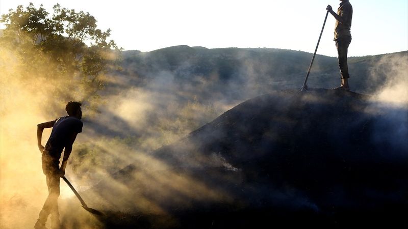 Konya'da mangal kömürü üreticilerinin zorlu mesaisi