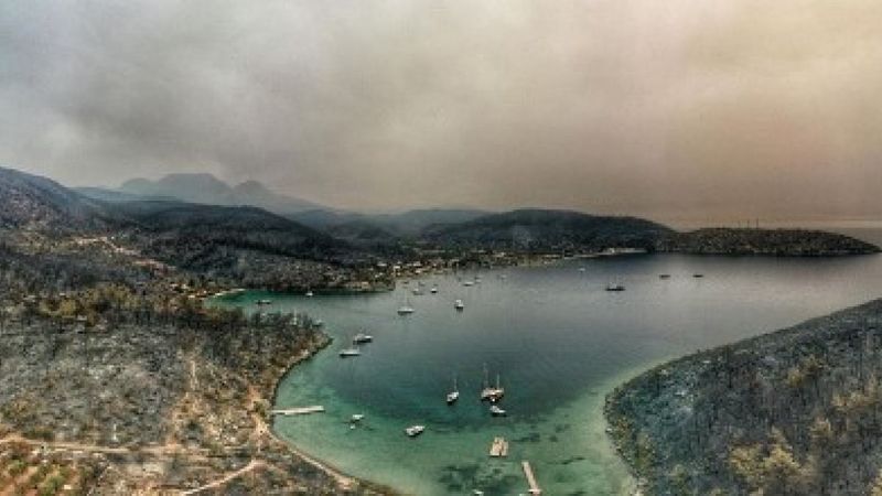 Bodrum ve Milas'ta yanan alanlar drone ile havadan görüntülendi