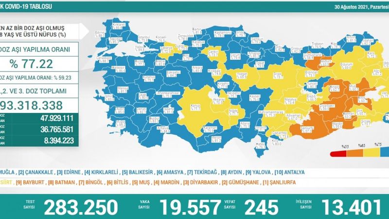 30 Ağustos Türkiye'de koronavirüs tablosu