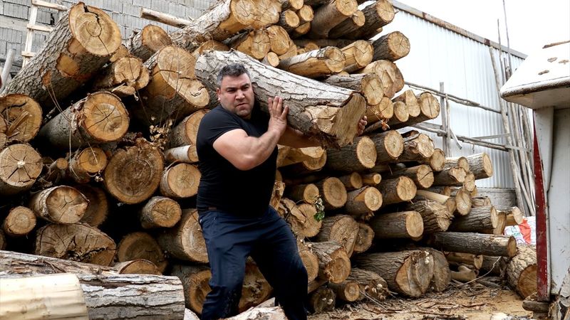 Milli sporcu tomruk taşıyarak şampiyonaya hazırlanıyor