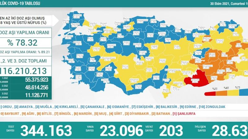 30 Ekim Türkiye'nin koronavirüs tablosu