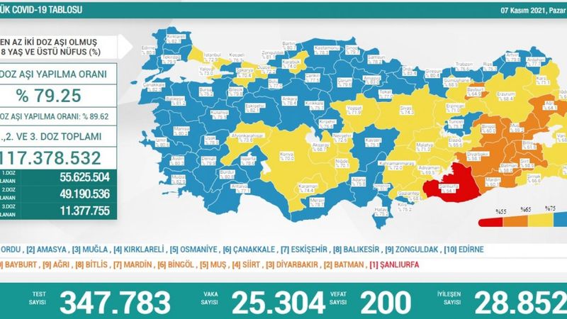 7 Kasım Türkiye'nin koronavirüs tablosu