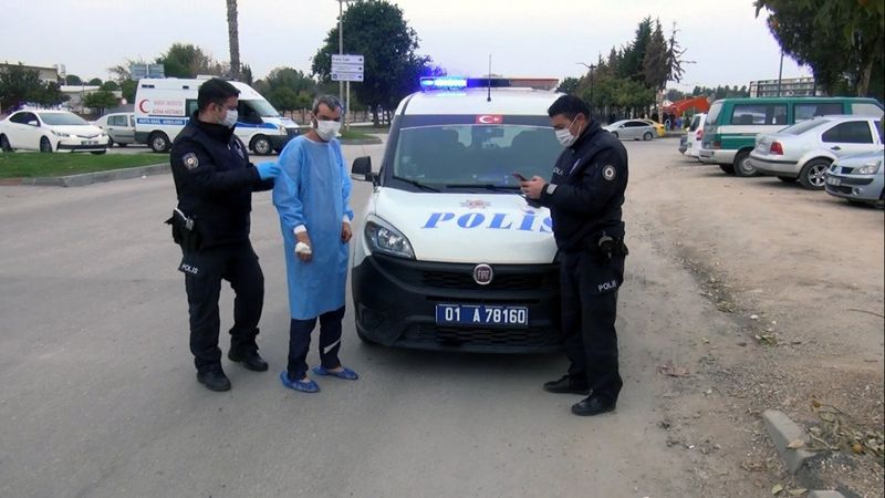 Adana’da hasta önlüğü hastaneden kaçtı, polise yakalandı