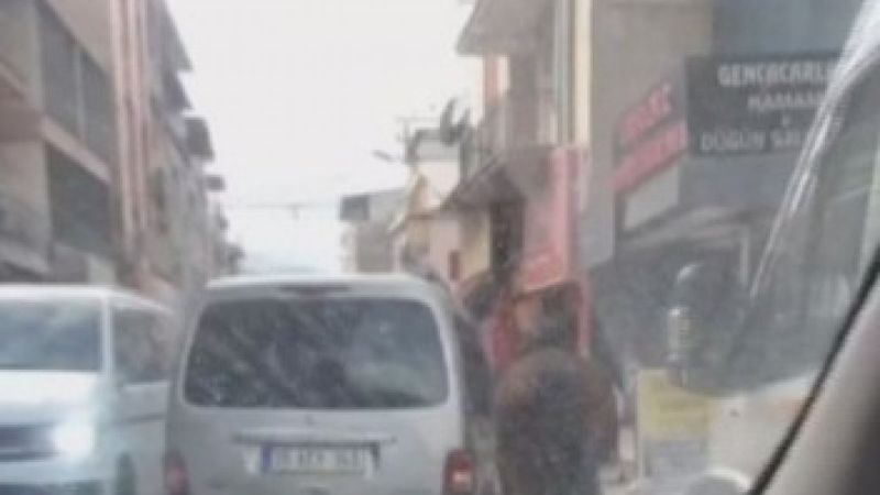 İzmir'de bir kişi, atı iple aracın arkasına bağlayıp yürüttü