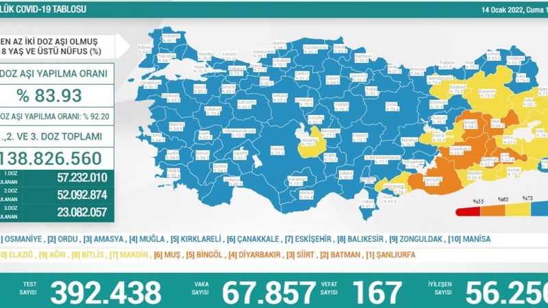 14 Ocak Türkiye'de koronavirüs tablosu