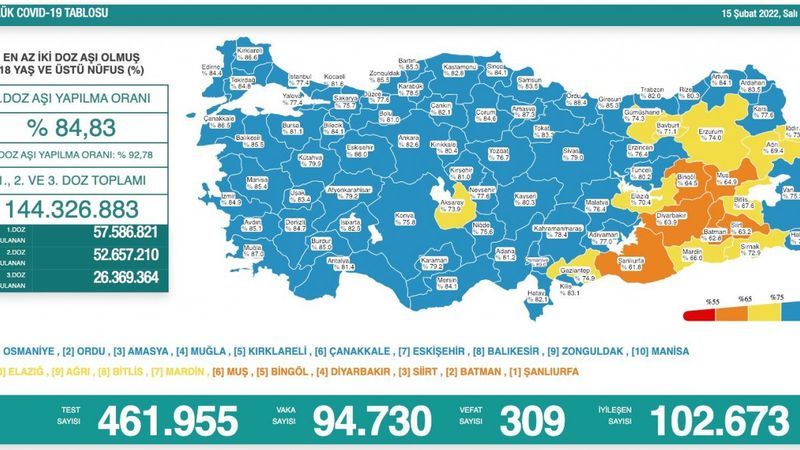 15 Şubat Türkiye'de koronavirüs tablosunda son durum