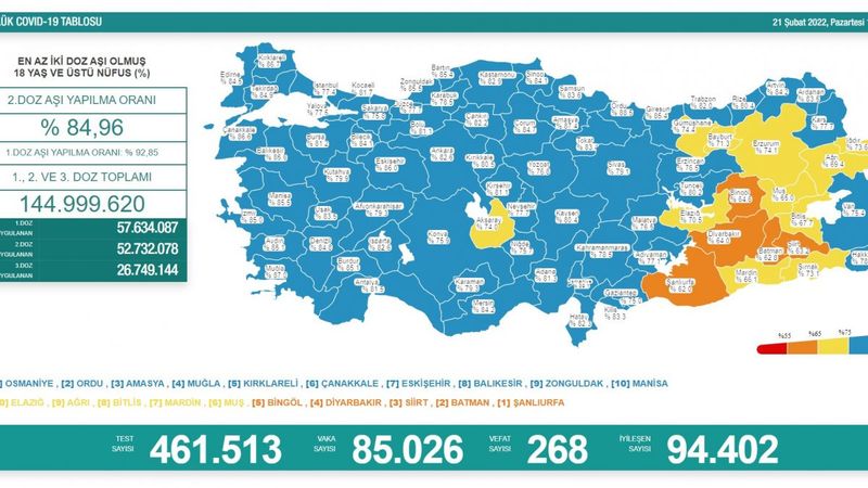 21 Şubat Türkiye'nin koronavirüs tablosu