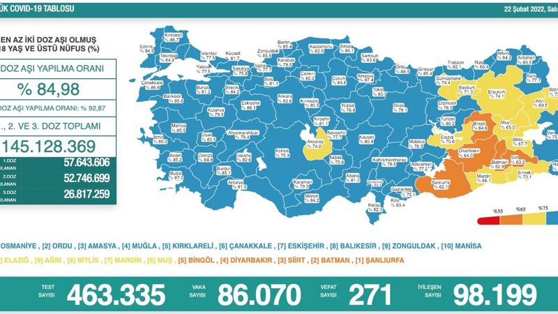 22 Şubat Türkiye'nin koronavirüs tablosu