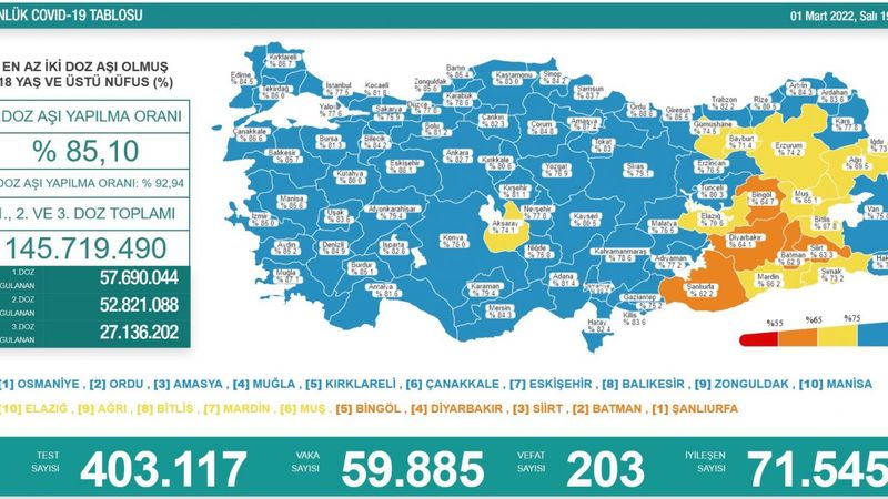 1 Mart Türkiye'nin koronavirüs tablosu