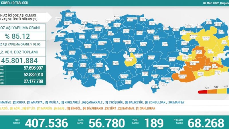 2 Mart Türkiye'nin koronavirüs tablosu