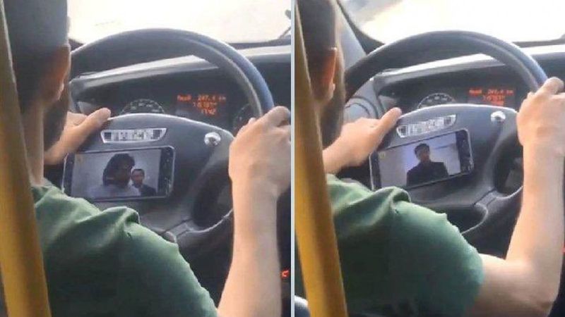 Ankara’da direksiyon başında dizi izleyen minibüs şoför