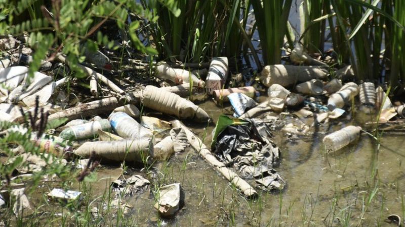 Debisi düşen Tunca Nehri'nde atıklar gün yüzüne çıktı