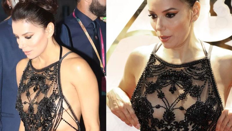 Eva Longoria transparan elbisesiyle dikkat çekti! Frikik vermemek için...